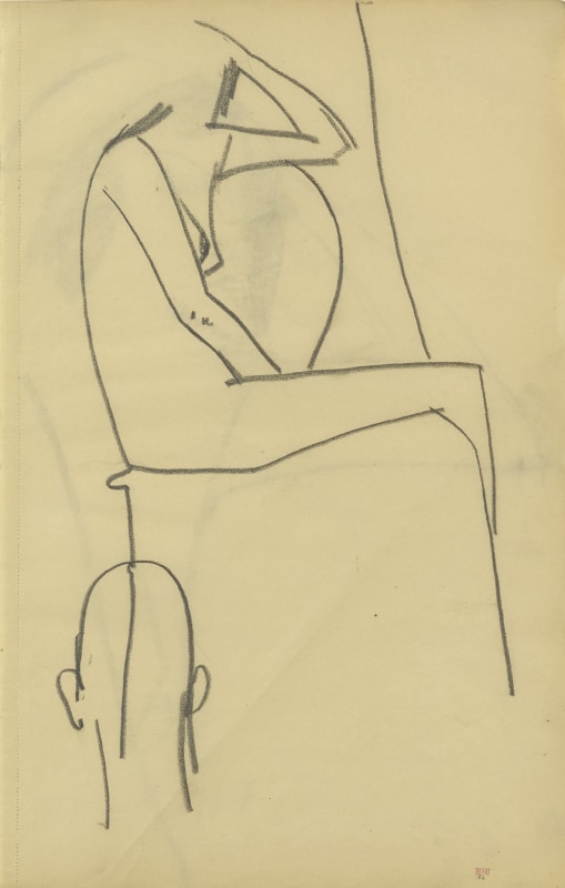 Amedeo Modigliani, Study of Female Nude in Right Profile Seated on a Chair, Study of Head over Left Leg of Chair, c.1909