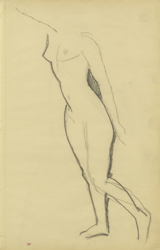 Amedeo Modigliani, Female Nude, Three-Quarter View to Left, Right Arm Raised, 1908