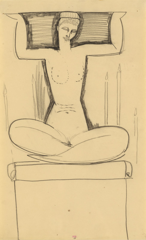 Amedeo Modigliani, Female Caryatid Seated on Plinth with Lighted Candles, c.1911
