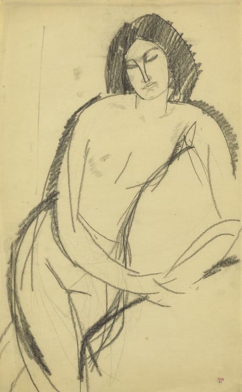 Amedeo Modigliani, Female Nude, Three-Quarter view, Leaning on her Left Elbow, c.1910