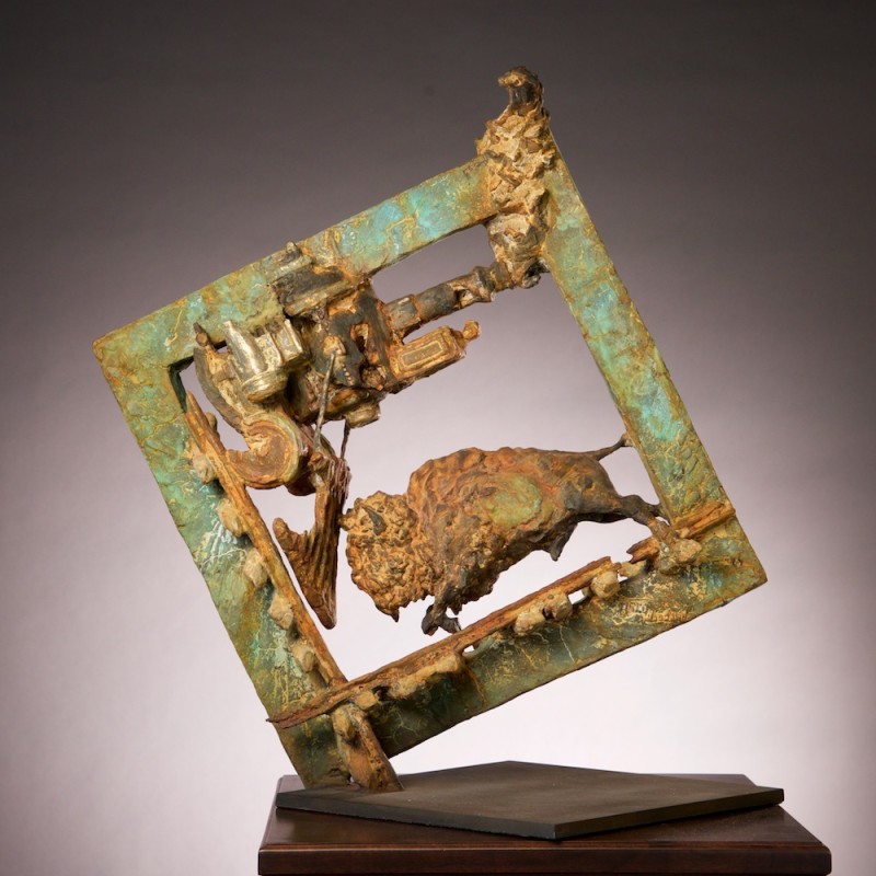 Greg Woodard, "Cornered", Bronze, 30 x 28 x 9 inches on a 14 x 14 inch base (edition of 21)