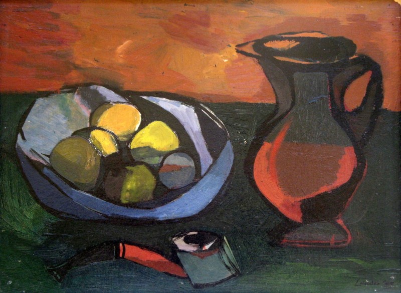 Kenneth Lauder (1916-2004)Still Life with Fruit, Jug and Pipe , 1949