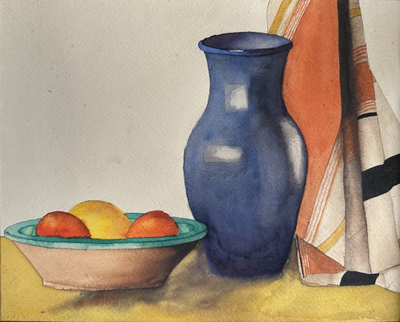 Rowland Hill, Still Life with Blue Vase and Fruit, 1939