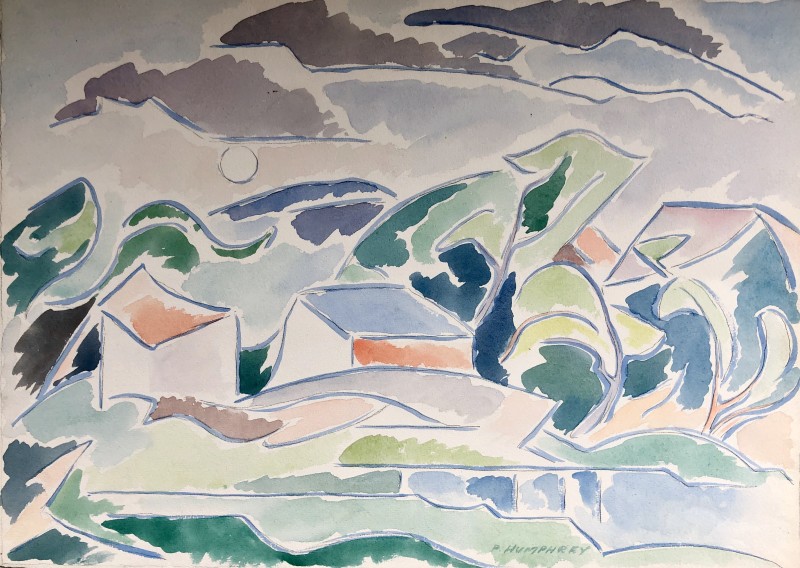Peter Humphrey, Abstract Landscape with Outbuildings, 1945