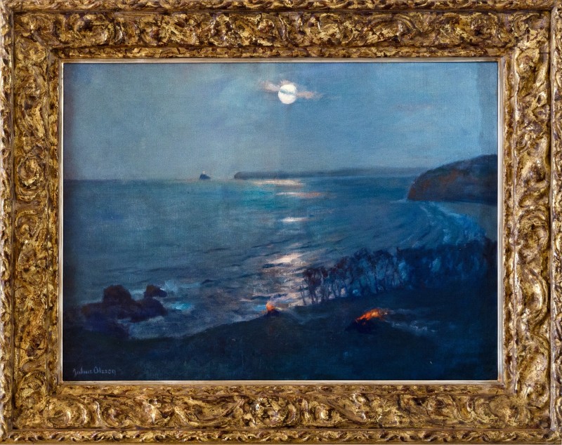 Julius Olsson, Moonlight St. Ives - Looking Towards Godrevy Lighthouse, c. 1895