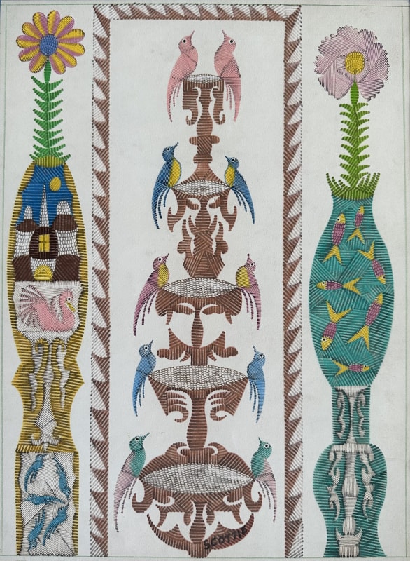 Scottie Wilson, Design with Birds and Fish, c. 1950