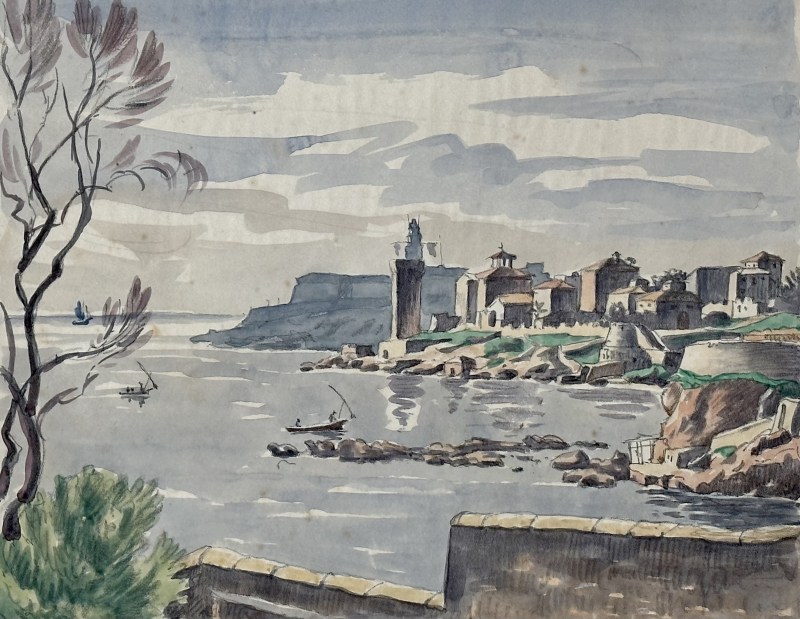 Ethelbert White, Mediterranean Coastal View, c. 1930s