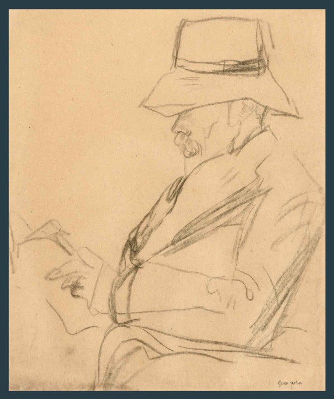 Gwen John, Portrait of the Poet Arthur Symons in a hat, reading, c. 1920