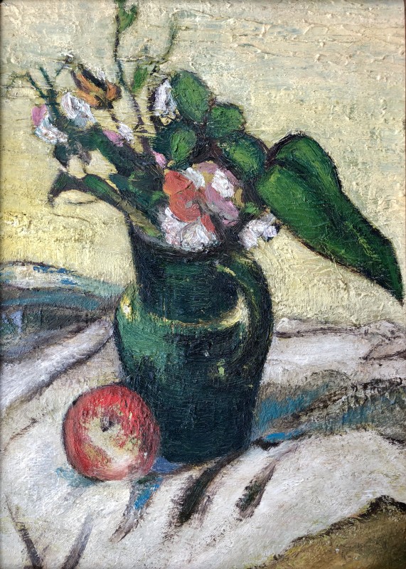 Alfred Wolmark, Still Life with Vase of Flowers and an Apple, c. 1920