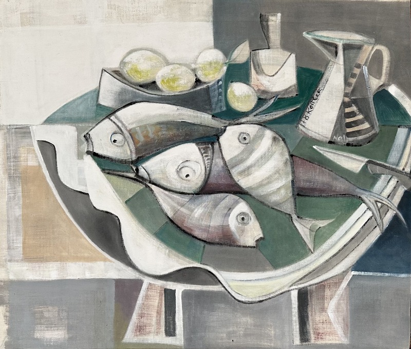 Klara Koitler, Still Life with Fish and Striped Jug