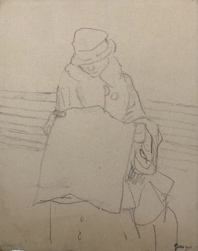 Gwen John, Woman in a railway carriage reading a newspaper, c. 1915
