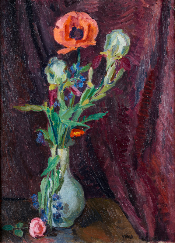 Vanessa Bell, Still Life with Poppies and Irises in a Blue Vase, 1935