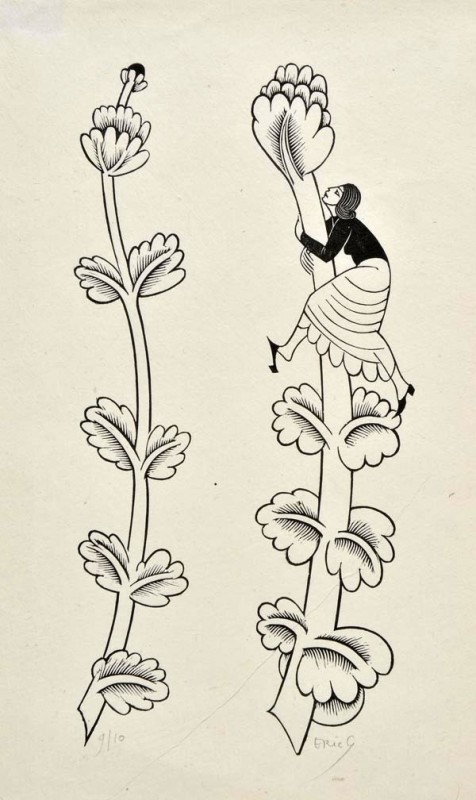 Eric Gill (1882-1940)Woman climbing floriated Phallus (cut for The Canterbury Tales), 1928