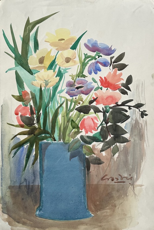 William Crosbie, Still Life with Flowers in a Blue Vase, c. 1950s