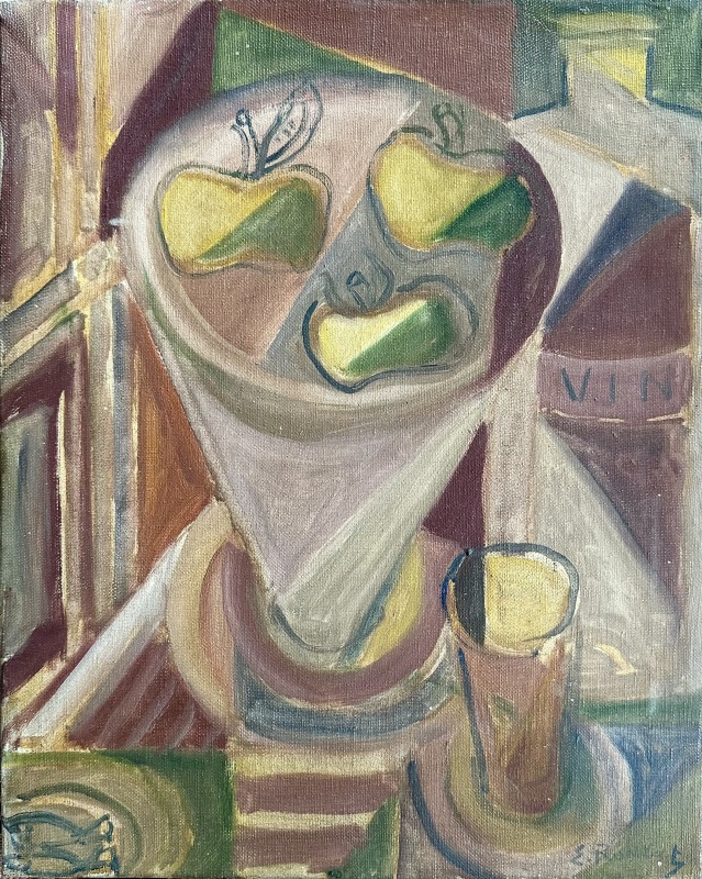 Élisabeth Ronget (1896-1962)Bouteille de vin et des pommes, c. 1950