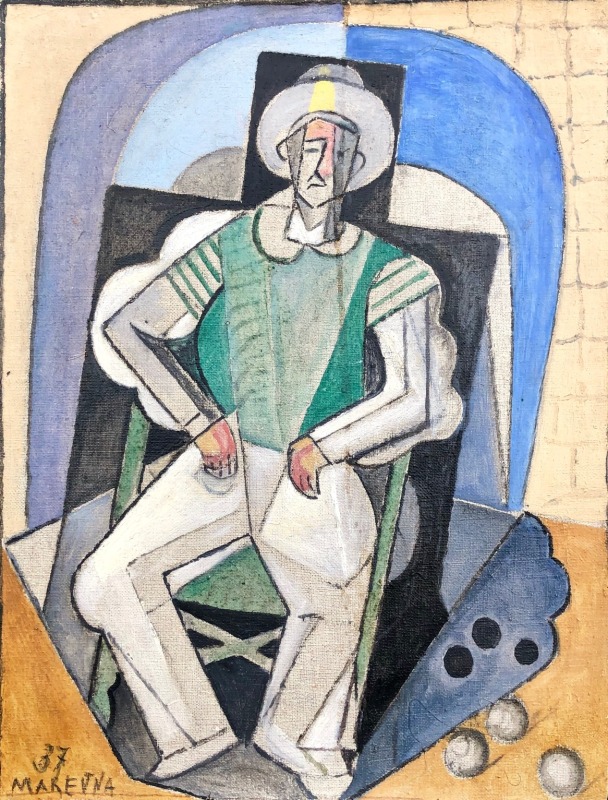 Marie Marevna (1892-1984) L'Homme aux boules de Pétanque a Juan-les-Pins, 1937 Oil on canvas