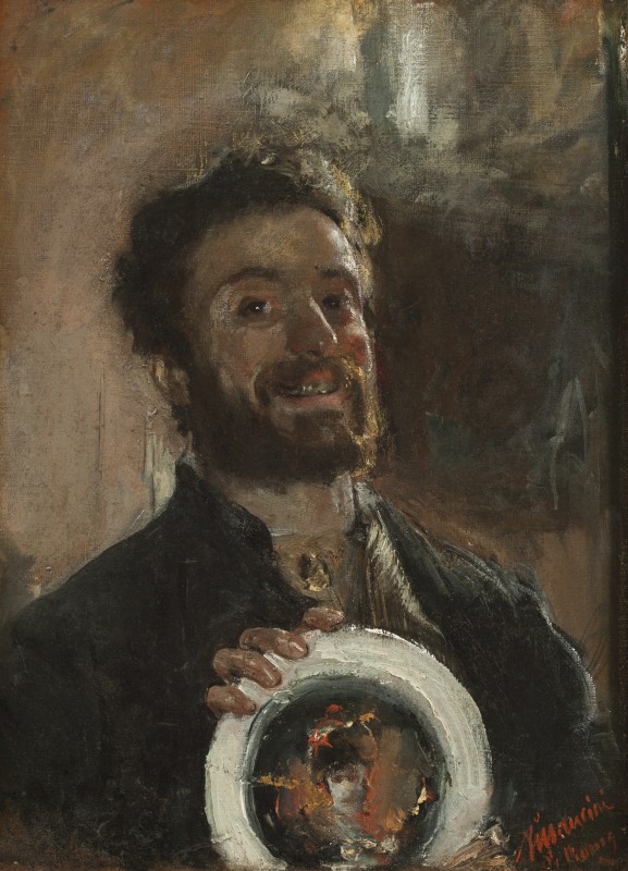 Antonio Mancini, Self Portrait with Plate
