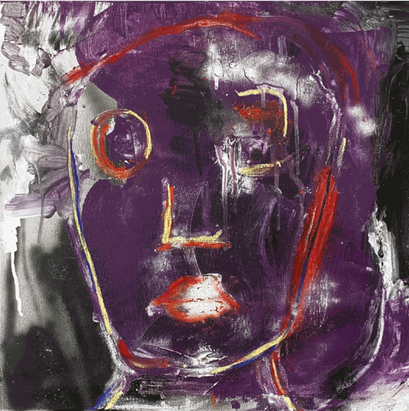 Christopher Mon visage acrylic, watercolor and chalk, 49,5 x 49 cm