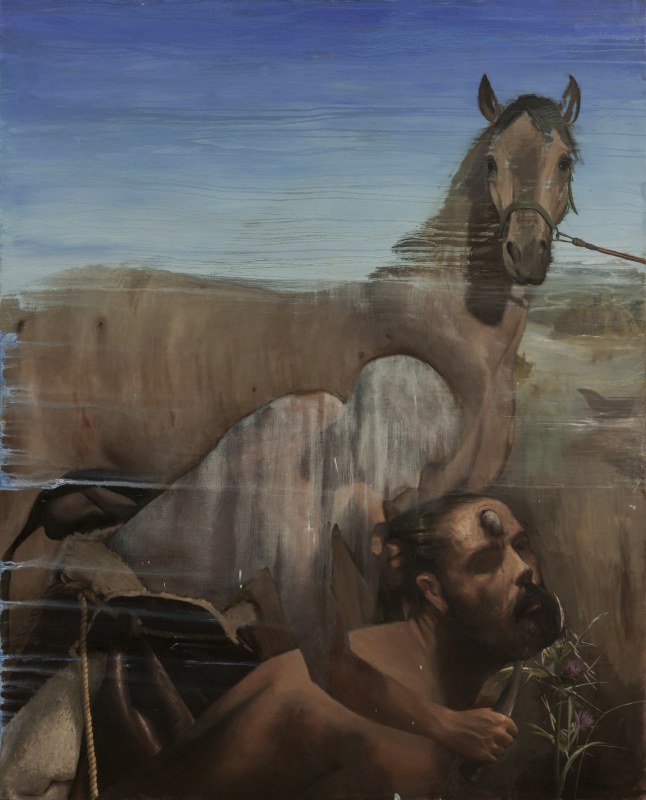 David and Goliath, Self-portrait Oil on canvas 162 x 130 cm 2023