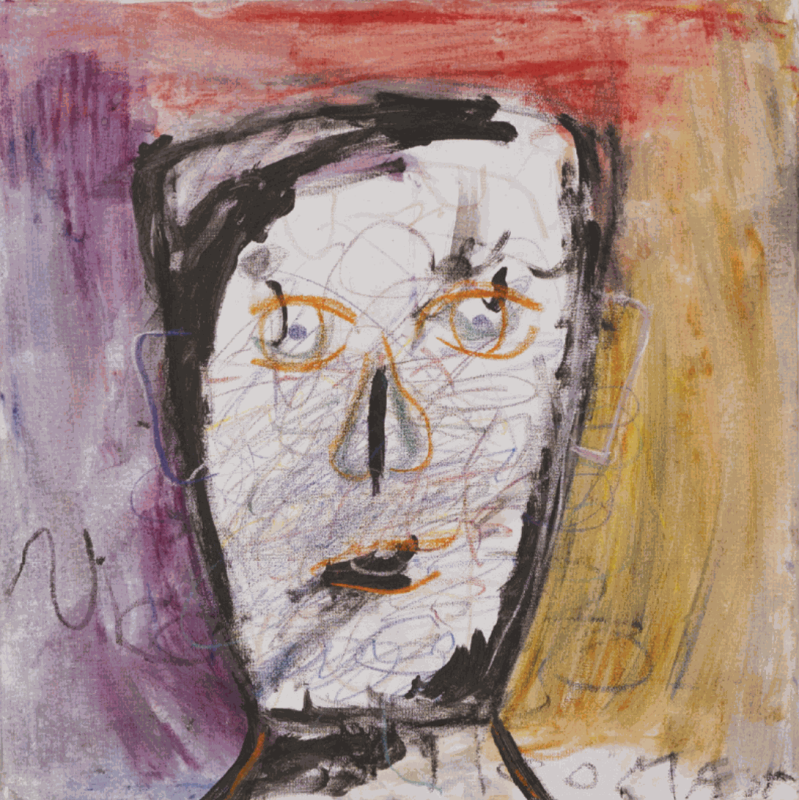 Nicolas L’expression du visage acrylic, watercolor and chalk, 49,5 x 50 cm