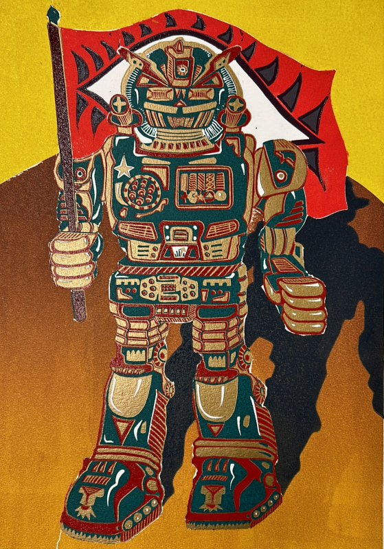 Fernando Feijoo RE (elected ARE 2005, RE 2012) Revolution reduction linocut, edition of 30 paper size 30 x 42cm image size 28 x 40cm £160 unframed