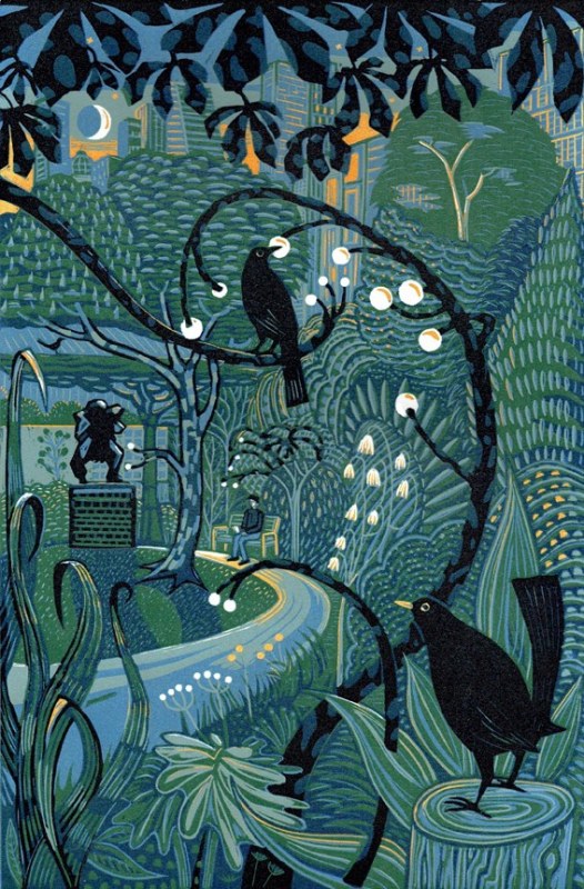 Kit Boyd ARE (elected 2024) Night in the City, 2025 reduction linocut, edition of 25 paper size 30 x 42cm image size 20 x 30cm £160 unframed