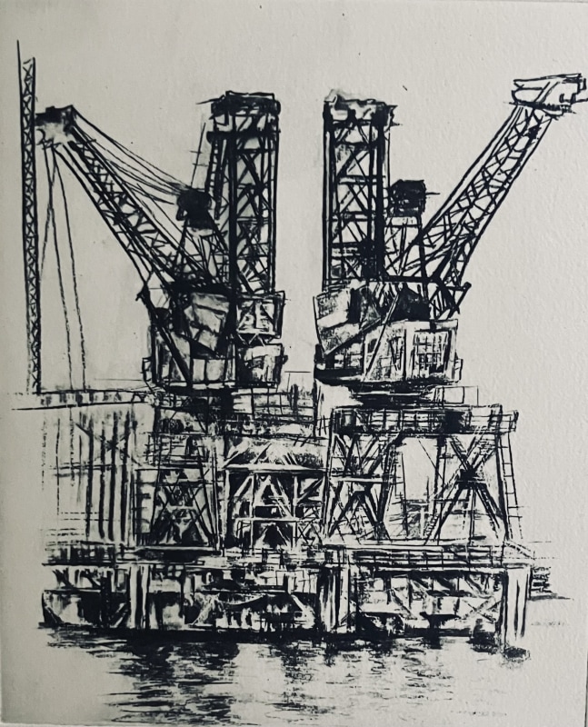 Jackie Newell RE, Twin Derricks at Battersea