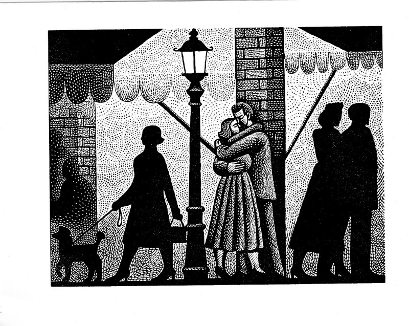 Harry Brockway RE, Street Scene (Illustration for 'Maigret Sets a Trap' by George Simenon Folio Society 2019)