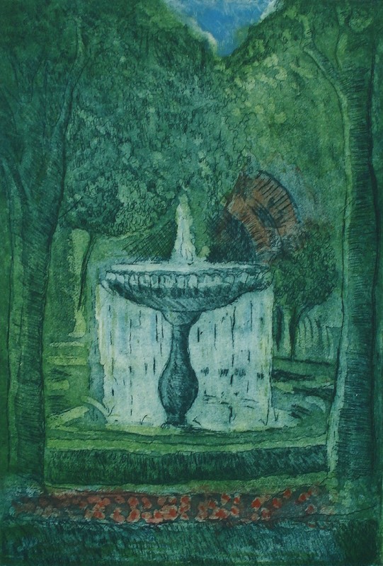 Fountain at the Alhambra, etching & aquatint