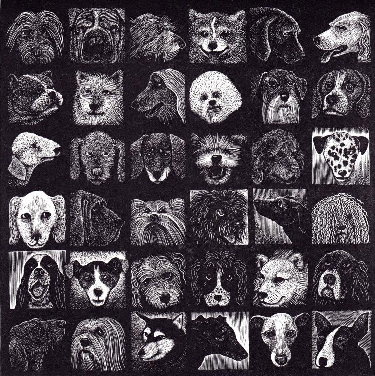Dogs, wood engraving