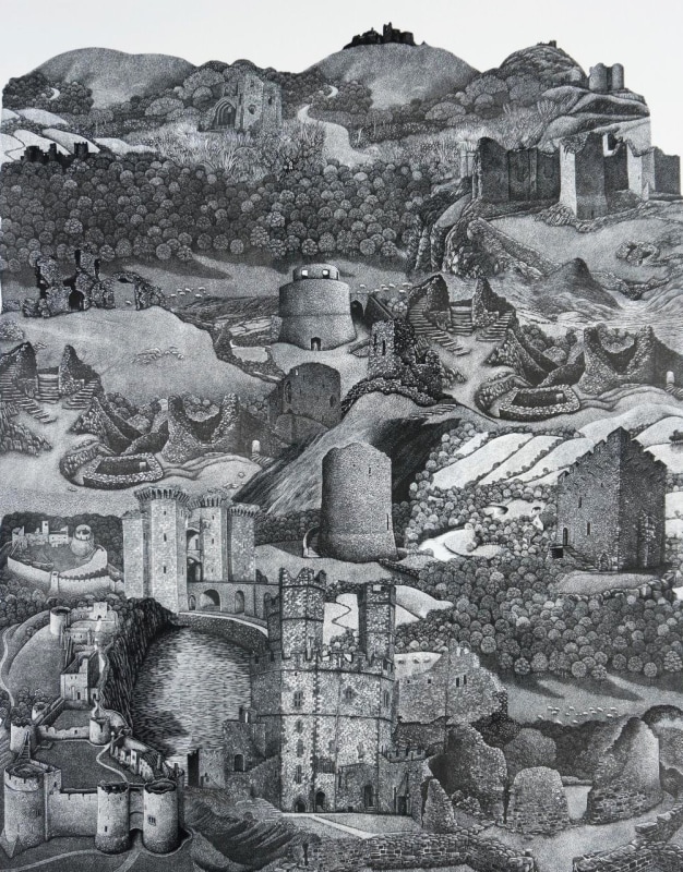 Castles in Wales, wood engraving