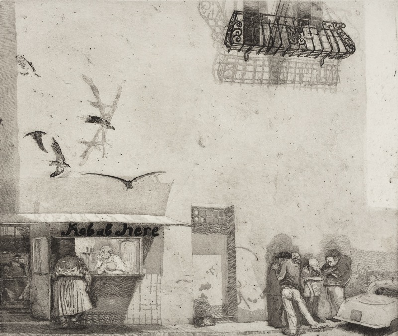 Michael Fell Hon RE, New York Coffee, etching