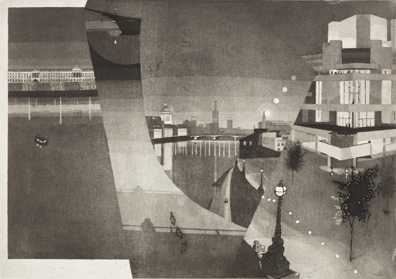Michael Fell Hon RE, Riverscape, etching