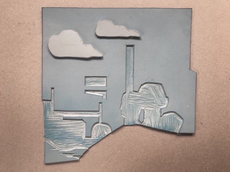 linocut section of background and clouds