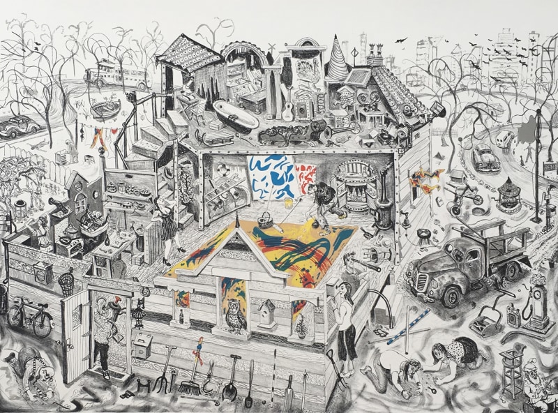 Chris Orr RA Hon RE, Searching For A Lost Button at Jacksons, lithograph and silkscreen
