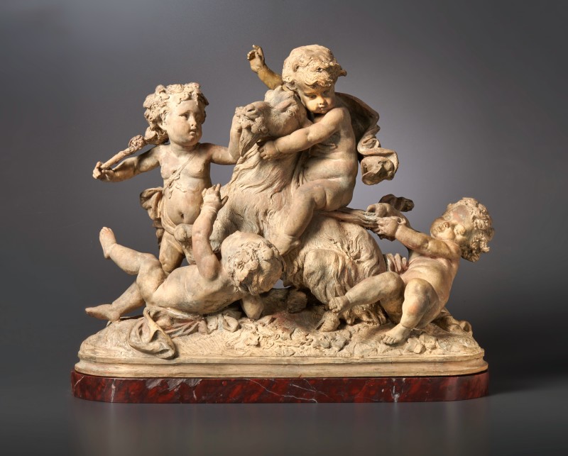 A group of bacchic putti riding a goat by Albert-Ernest Carrier-Belleuse, Paris, date circa 1860