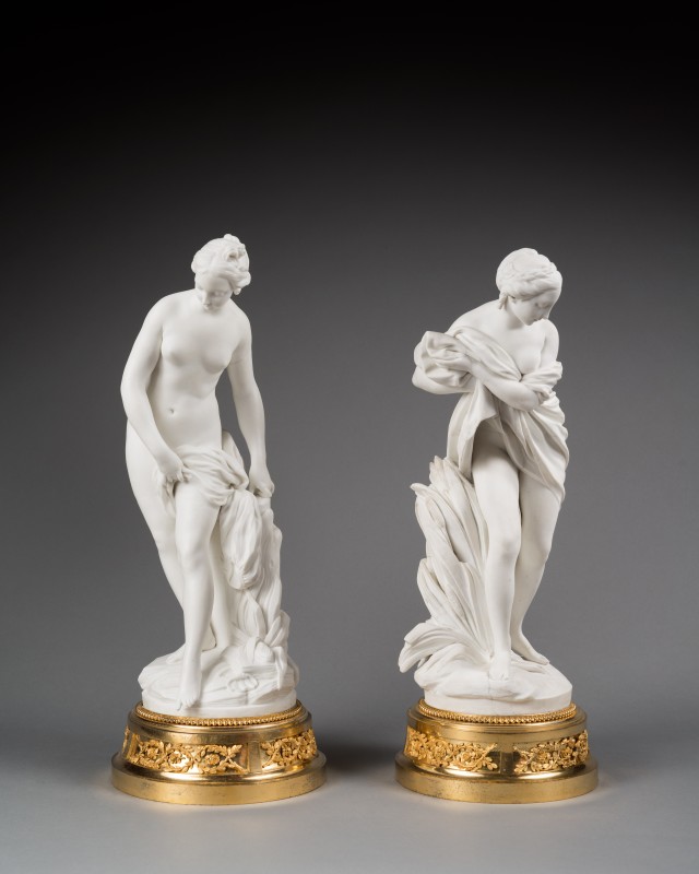 A pair of Louis XVI figures depicting 'Baigneuse' and 'Baigneuse aux Roseau', Paris, date circa 1758-1766