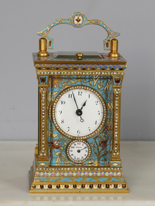A French gilt cloisonné and enamel carriage clock, movement by Medana, Switzerland, Paris, date circa 1900-1910