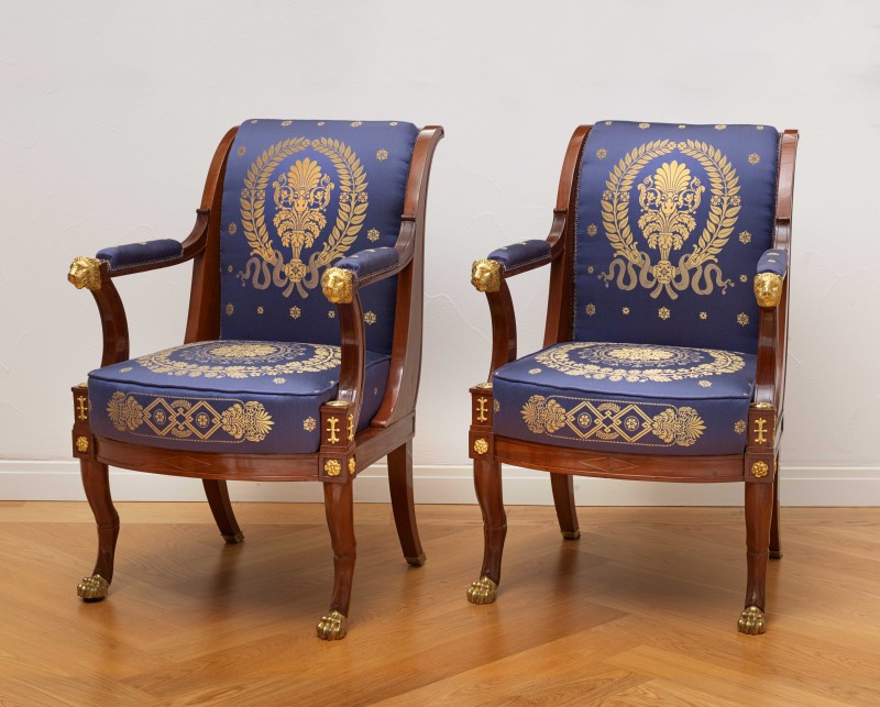 An Empire suite of furniture, comprising a pair of fauteuils, a pair of bergères and a canapé by Jacob-Desmalter et Cie