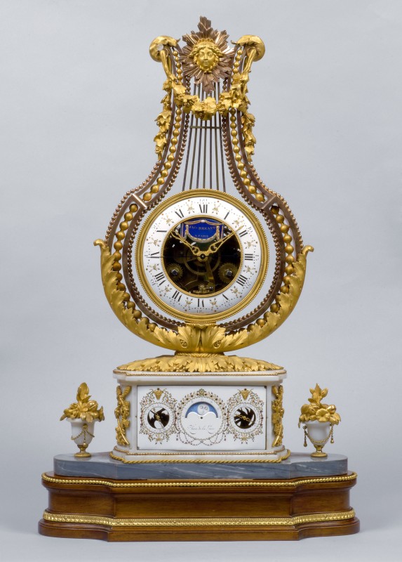 A Louis XVI lyre clock by Jacques-Thomas Bréant, enamel work by Joseph Coteau, Paris date 1775-80