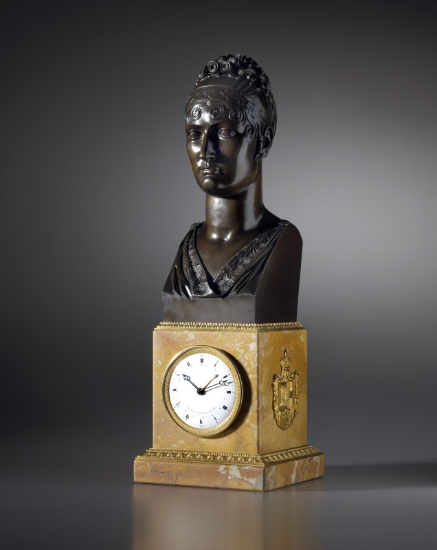 An Empire mantel clock with movement by Basile-Charles Le Roy and bronze bust by Jacques-Edmé Dumont, Paris, dated 1810
