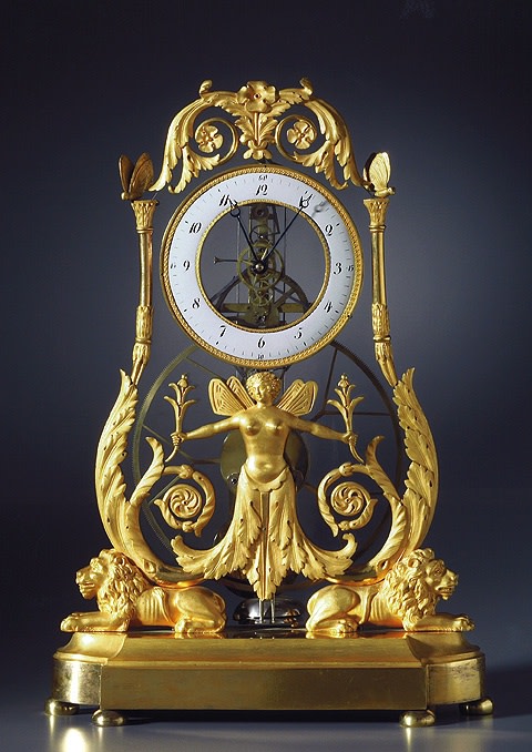 An Empire quarter striking skeleton clock of two to three months duration, Paris, date circa 1810