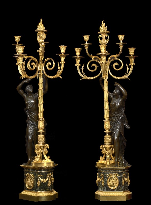 A pair of late Louis XVI five-light candelabra after a model by François Rémond, Paris, date circa 1800