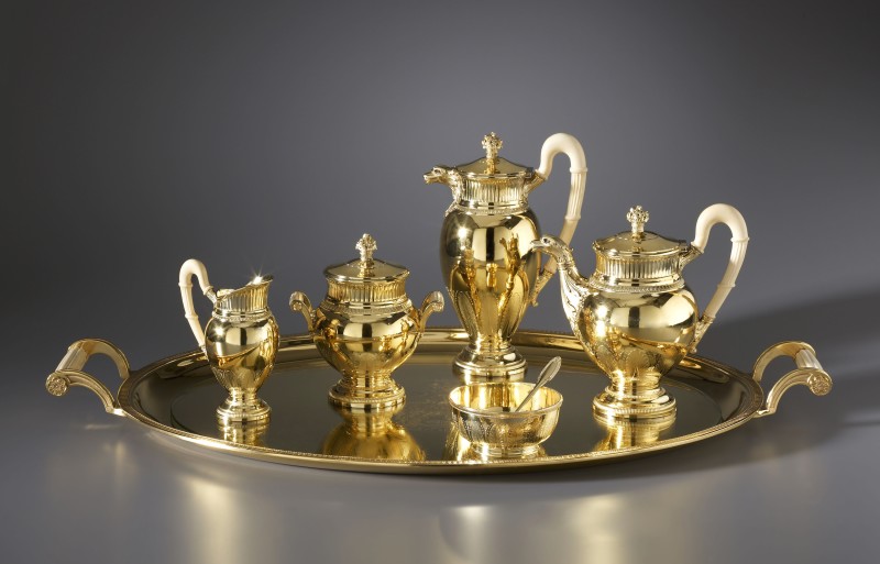 A late nineteenth century French solid silver-gilt seven-piece tea and coffee service by Puiforcat, Paris, date circa 1890