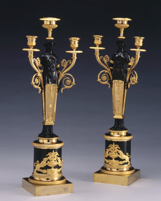 A pair of Empire figural three light candelabra, Paris, date circa 1815