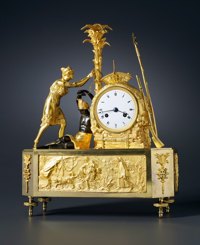 An Empire figural clock depicting the model of Atala freeing Chactas, Paris, date circa 1805