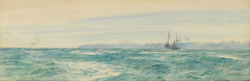 A ship steaming down the coast of Ancla Caja de Muertos, Puerto Rico