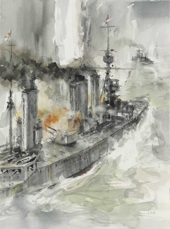 H.M.S. Princess Royal following Beatty's flagship Lion in the last phase of the Run to the South
