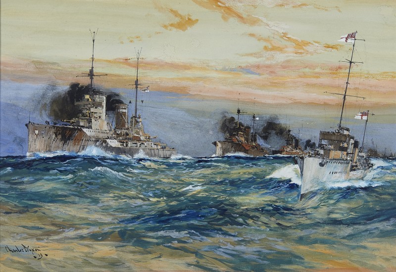 Charles Edward Dixon , RI, Ships of the German High Seas Fleet under escort to Scapa, Scotland, late 1918