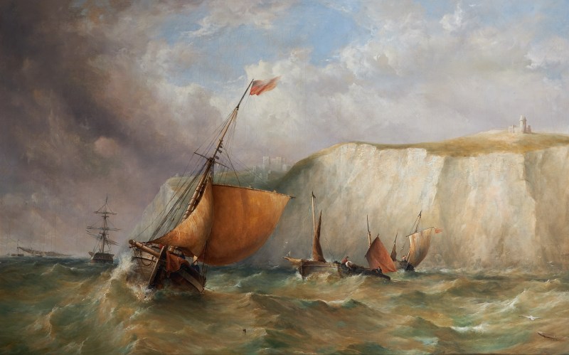 Fishing boats and a paddle steamer off Dover